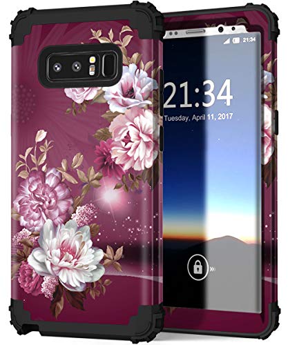 Product Cover Hocase Galaxy Note 8 Case, Heavy Duty Shockproof Hard Plastic+Silicone Rubber Bumper Dual Layer Protective Case for Samsung Galaxy Note 8 (SM-N950) 2017 - Royal Purple/White Flowers