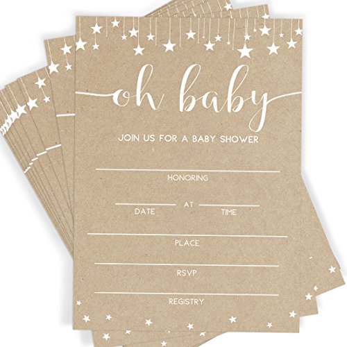 Product Cover Kraft Baby Shower Invitations, 25 Invitations and Envelopes, Rustic Baby Shower, Sprinkle and Bash Invites