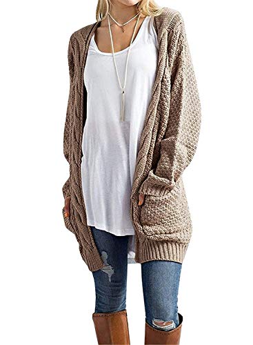 Product Cover GRECERELLE Women's Loose Open Front Long Sleeve Solid Color Knit Cardigans Sweater Blouses with Packets