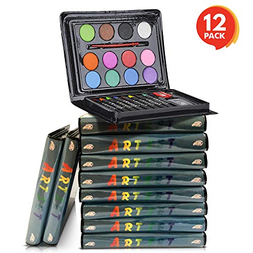 Product Cover ArtCreativity Mini Art Sets for Kids - Pack of 12 - 23-Piece Kits with Watercolors, Crayons, Paint Brush and More - Fun Art Supplies, Party Favors for Girls and Boys, Goody Bag Fillers, Carnival Prize