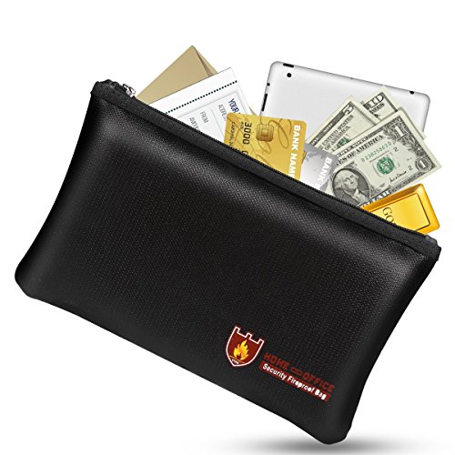 Product Cover Fireproof Money Safe Document Bag. NON-ITCHY Silicone Coated Fire & Water Resistant Safe Cash Bag. Fireproof Safe Storage for A5 Size File Folder Holder, Money, Document, Ipad, Jewelry and Passport