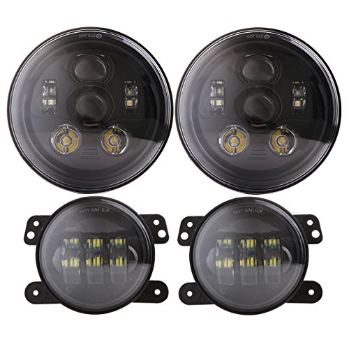 Product Cover DOT Approved 7 Inch Round LED Headlights with 4 inch LED Fog Lights for Jeep Wrangler JK JKU LJ TJ 4 door 2 Door Reedom Edition Rubicon Sahara Willys Wheeler 6Bulbs