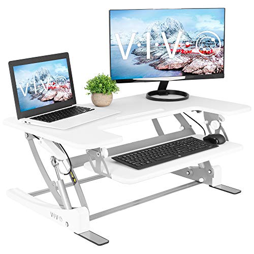 Product Cover VIVO White Height Adjustable 36 inch Stand up Desk Converter | Quick Sit to Stand Tabletop Dual Monitor Riser Workstation (DESK-V000VW)