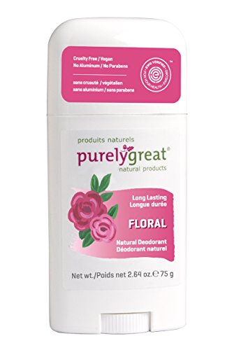 Product Cover Purelygreat Natural Deodorant Stick - Floral - EWG Verified - Vegan, Cruelty Free - No Aluminum, No Parabens - Essential Oils
