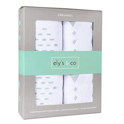 Product Cover Ely's & Co. Crib Sheet Set 2 Pack 100% Jersey Cotton for Baby Girl and Baby Boy - Sage Diamond Design