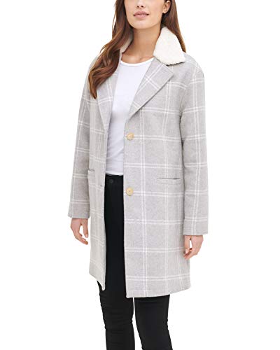 Product Cover Levi's Women's Wool Sherpa Collar Top Coat, Grey Plaid, X-Small