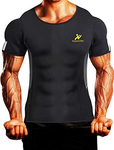 Product Cover Mens Waist Trainer Vest Hot Sweat Shirt Neoprene Sauna Suit Workout Body Shaper Cami for WeightLoss Tummy Fat Loss Black