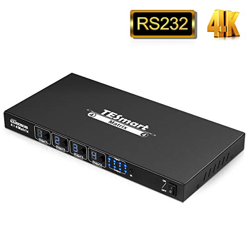 Product Cover TESmart Ultra HD 4K HDMI 4X4 Matrix Switcher 4 Ports Inputs and 4 Port Outputs with RS232 IR Remote Control Supports 4Kx2K@30HZ, HDCP, 3D & Deep Color, HDMI 1.4 Compliant