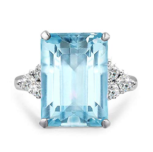 Product Cover Samie Collection Meghan Markle & Princess Diana 20ctw Emerald Cut Aquamarine, Emerald Green, Garnet Red Color Luxury Cocktail Ring for Women Inspired by Royal Wedding, White Gold Plating, Size 5-10