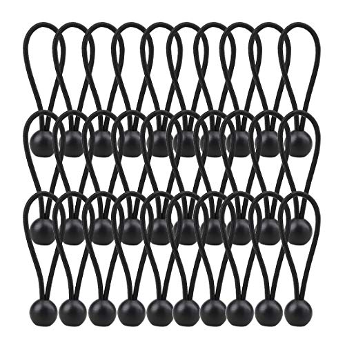 Product Cover Bungee Balls, AOPRIE 30 Pack Black HeavyWeight 4 inches Tarp Bungee Cords, Weather Resistant Tie Down Strap 4mm Thickness - For Camping, Tents, Cargo, Holding Wire and Hoses