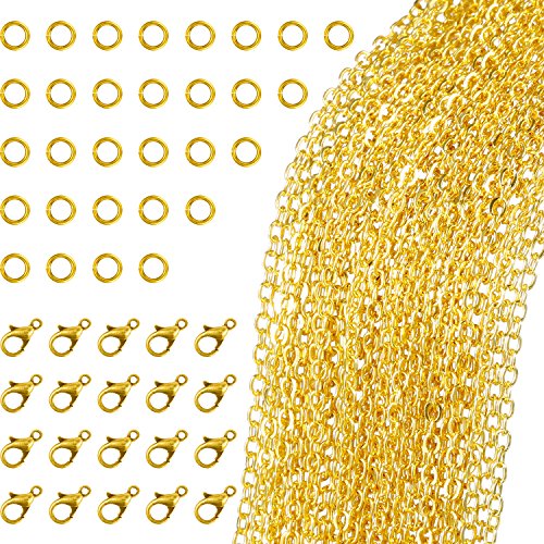 Product Cover TecUnite 33 Feet Gold Plated Link Chain Necklace with 30 Jump Rings and 20 Lobster Clasps for Jewelry DIY Making (1.5 mm)
