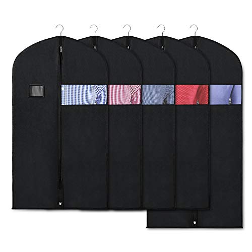 Product Cover Zilink Black Garment Bags for Storage and Travel 43/50 INCH Anti-Moth Protector Suit Cover with Clear Window for Suit Jacket Shirt Coat Dresses (Pack of 5)