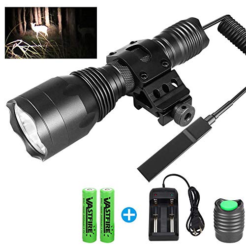 Product Cover VASTFIRE Tactical Flashlight 1200 Lumen 120 Yard Fixed Beam 1 Mode with Picatinny Rail Offset Mount 2 Batteries Pressure Switch for Walking at night Camping every day uses
