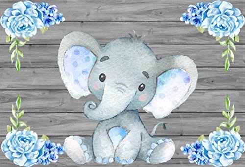 Product Cover AOFOTO 7x5ft Cute Baby Elephant Backdrop Baby Shower Party Decoration Photography Background Sweet Watercolor Flower Cartoon Animal Photo Studio Props Newborn Infant Girl Kid Boy Child Birthday Banner