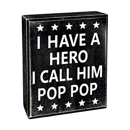 Product Cover JennyGems Poppop Gifts Series - I Have A Hero I Call Him Pop Pop - Stand Up Wooden Sign - Unique Pop Pop Father's Day, Birthdays - Pop Pop Presents