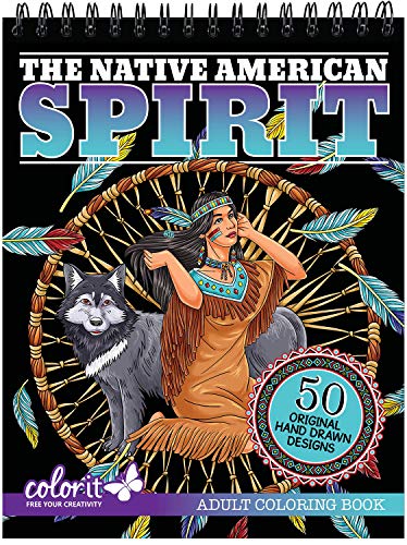 Product Cover ColorIt The Native American Spirit Adult Coloring Book - 50 Single-Sided Pages, Thick Smooth Paper, Lay Flat Hardback Covers, Spiral Bound, Dream Catchers, Animals, Tribal Culture Coloring Pages