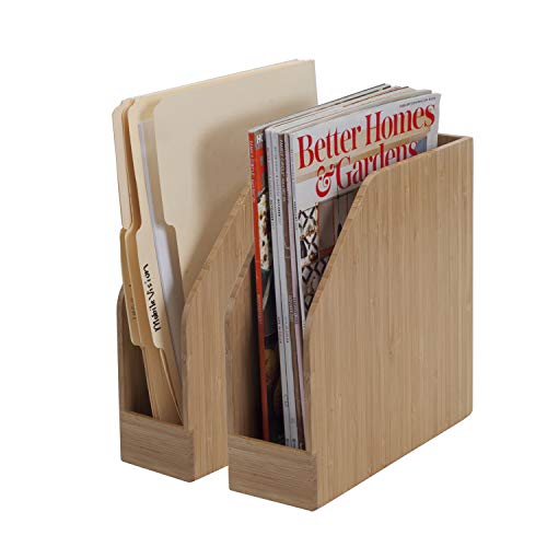 Product Cover Bamboo Vertical File Folder Holder & Office Product Organizer, Store Files, Magazines, Notepads, Books and More, 2 Pack Combo Set