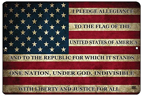 Product Cover Rogue River Tactical USA American Flag Metal Tin Sign Wall Decor Man Cave Bar US Pledge of Allegiance