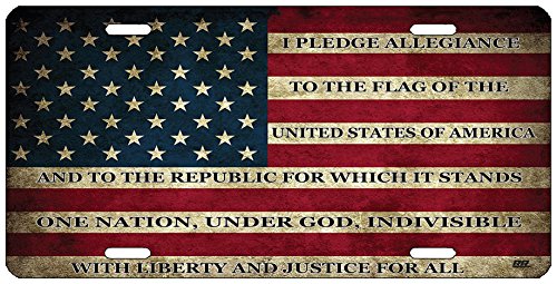 Product Cover Rogue River Tactical USA Flag License Plate Novelty Auto Car Tag Vanity Gift American Patriotic Pledge of Allegiance