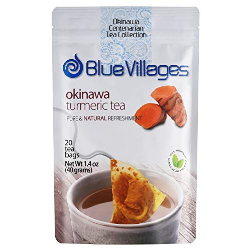 Product Cover Turmeric Tea by Blue Villages - Support Joint | Antioxidant & Anti-inflammatory | Improve Brain & Heart Function - 100% Pure, Natural, Organic, Caffeine-Free, 20 Tea Bags (2g each) from Okinawa Japan