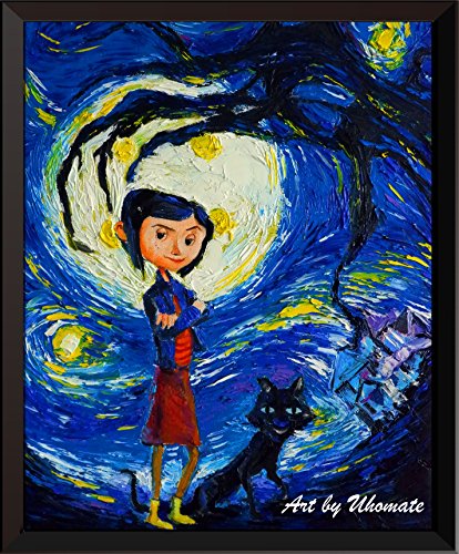 Product Cover Uhomate Coraline and Cat Vincent Van Gogh Starry Night Posters Home Canvas Wall Art Print Poster Baby Gift Nursery Decor Living Room Wall Decor A130 (8X10)
