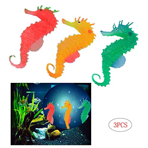 Product Cover Comidox Cute Glow In The Dark Luminous Silicone Simulation Seahorse Hippocampus Aquarium Fish Tank Decoration 3pcs(green/orange/red