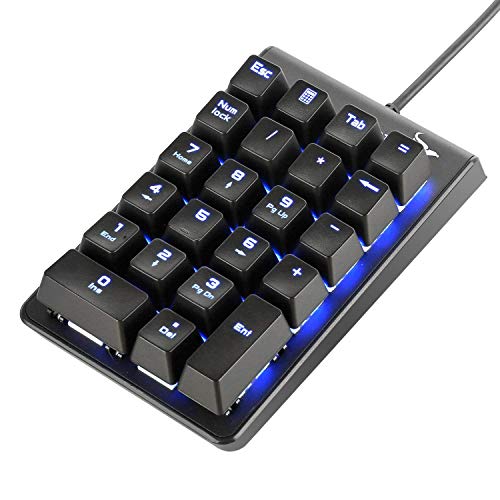 Product Cover Number Pad, ROTTAY Mechanical USB Wired Numeric Keypad with Blue LED Backlit 22-Key Numpad for Laptop Desktop Computer PC - Black (Blue switches)