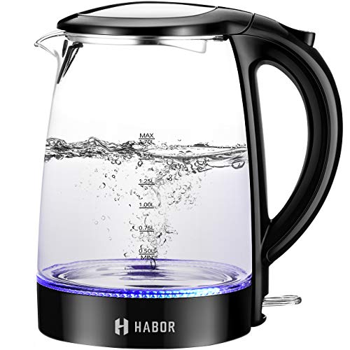 Product Cover Habor Electric kettle, Water Boiler 1500W Fast Heating Tea Pot, 1.8 Quart (1.7 L) Blue LED Lights Bright Glass Body, Auto Shut-Off Boil-Dry Protection Stainless Steel Inner Lip