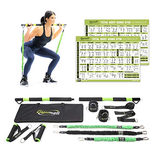 Product Cover Gymwell Portable Resistance Workout Set, Total Body Workout Equipment for Home, Office or Outdoor with 3 Sets of Resistance Bands (Green - Full Gym)