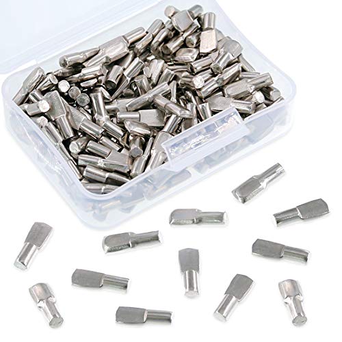 Product Cover Swpeet 150Pcs 5mm Shelf Support Shelf Pins Kit, Nickel Plated Spoon Shape Cabinet Furniture Shelf Support Pegs Perfect for Shelf Holes on Cabinets, Entertainment Centers (Shelf Pins Kit)