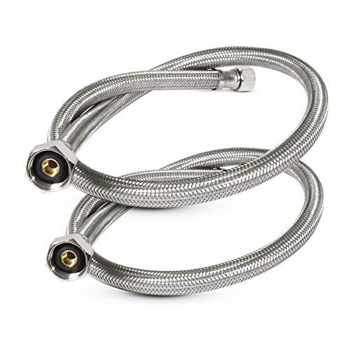 Product Cover FlexCraft 27136-NL-2, Faucet Supply Line Connects Kitchen Sink To Water Supply, Braided Faucet Connector With 1/2 In x 3/8 In Brass Nut, Stainless Steel 36 In (Pack Of 2)