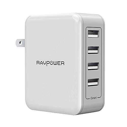Product Cover USB Wall Charger RAVPower 40W 8A 4-Port Multi-Port Travel Charger Charging Station, Compatible iPhone 11 Pro Max XS Max XR X, Ipad Pro Air Mini, Galaxy S9 S8 Note 8 Edge, Smartphone, Tablet and More