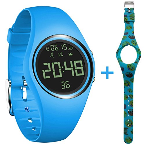 Product Cover 3D Non-Bluetooth Pedometer Watch Sport Wristband IP68 Swimming Water-resistant Fitness Tracker with Track Steps/Distance/Calorie/Clock/Timer for Walking Running Kids Men Women with Extra Band,SkyBlue