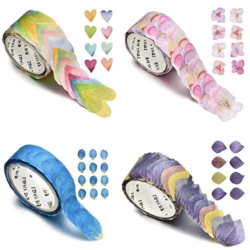 Product Cover 4 Roll Creative Flower Petal Washi Tape, Masking Tape Decorative Decals, DIY Petal Stickers for Scrapbooking, Diary, Bullet Journal, Planner, 200 Petals/Roll