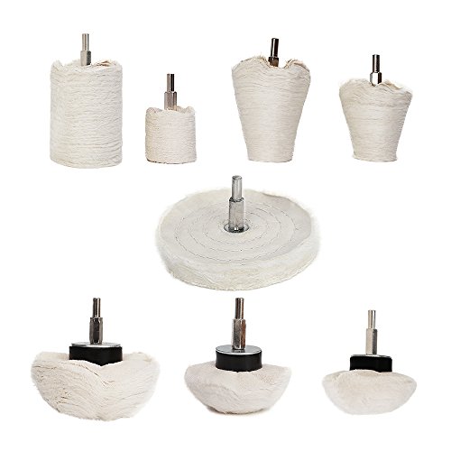 Product Cover Buffing Polishing Wheel For Drill - 8Pcs White Flannelette Polishing Mop Wheel Cone/Column/Mushroom/T-shaped Wheel Grinding Head With 1/4 Handle For Manifold / aluminum / stainless steel / chrome etc.