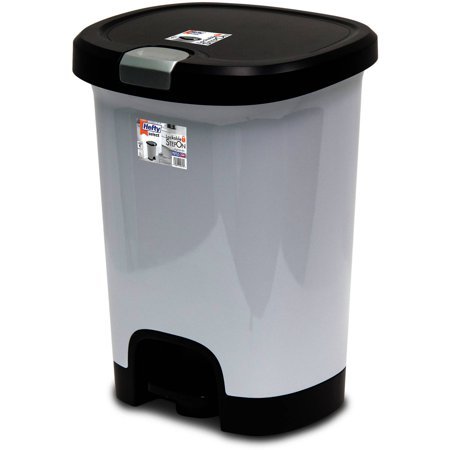 Product Cover Hefty 7-Gal Textured Step-On Trash Can with Lid Lock and Bottom Cap, Stainless Steel