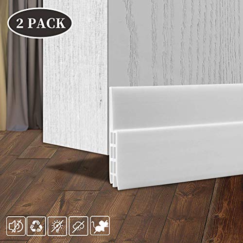 Product Cover 2PACK Door Draft Stopper, Strong Adhesive Under Door Draft Blocker for Dustproof, Soundproof and Small Animals-Proof (White)