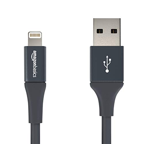 Product Cover AmazonBasics USB A Cable with Lightning Connector, Premium Collection, MFi Certified iPhone Charger, 4 Inch, 2 Pack, Grey