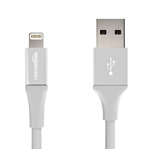 Product Cover AmazonBasics USB A Cable with Lightning Connector, Premium Collection, MFi Certified iPhone Charger, 4 Inch, Silver