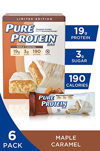 Product Cover Pure Protein Bars, High Protein, Nutritious Snacks to Support Energy, Low Sugar, Gluten Free, Maple Caramel, 1.76oz, 6 Pack