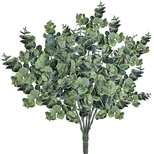 Product Cover Supla Pack of 3 Faux Eucalyptus Leaves Spray Artificial Greenery Stems Fake Silver Dollar Eucalyptus Branches Plants in Dusty Green 14.6