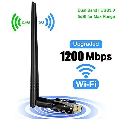 Product Cover USB WiFi Adapter for PC 1200Mbps Dual Band 2.4GHz/5GHz Fast USB3.0 High Gain 5dBi Antenna 802.11ac WiFi Dongle Wireless Network Adapter for Desktop Laptop Supports Windows Mac and Linux