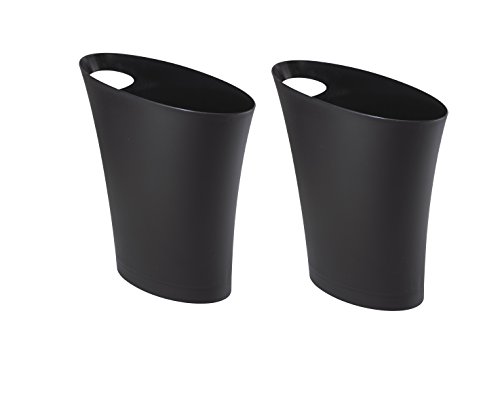 Product Cover Umbra Skinny Sleek & Stylish Bathroom Trash, Small Garbage Can Wastebasket for Narrow Spaces at Home or Office, 2 Gallon Capacity, Black, 2-Pack