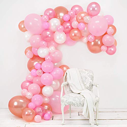 Product Cover Junibel Balloon Arch & Garland Kit | Pink, Blush, Rose Gold & White Sm - Xlrge balloons | Glue Dots | 17' Decorating Strip | Wedding, Baby Shower, Graduation, Anniversary Bachelorette Party Decoration