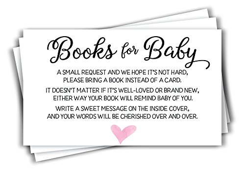 Product Cover 50 Pink Watercolor Heart Baby Shower Book Insert Request Cards (50-Cards)