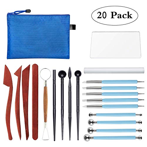 Product Cover 20 Pieces Modeling Clay Sculpting Tools Set Polymer Clay Tools Include Carving Modeling Tools, Pottery Tools,Ball Stylus Dotting Tools with a Zip Pouch for Pottery Sculpture