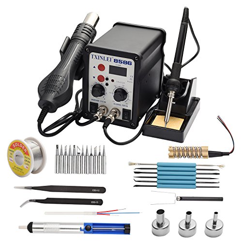 Product Cover TXINLEI 8586 110V Solder Station, 2 in 1 Digital Display SMD Hot Air Rework Station and Soldering Iron, 12pcs Different Soldering Tips,Solder Wire,Tweezers,Desoldering Pump,700W 480℃