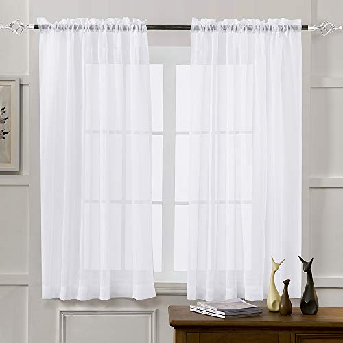 Product Cover Sheer Curtains White 45 Inch Length, Rod Pocket Voile Drapes for Living Room, Bedroom, Window Treatments Semi Crinkle Curtain Panels for Yard, Patio, Villa, Parlor, Set of 2, 52