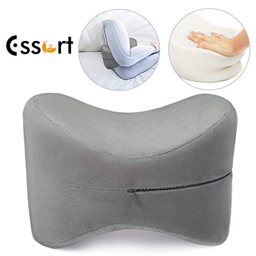 Product Cover ESSORT Contour Knee Pillow for Side Sleepers, Orthopedic Memory Foam Leg Pillow for Sleeping, Spine Alignment for Sciatica Relief, Back Pain, Leg Pain, Hip Joint Pain, Pregnancy (Gray)