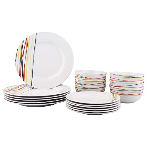 Product Cover AmazonBasics 18-Piece Kitchen Dinnerware Set, Plates, Dishes, Bowls, Service for 6, Warm Beams